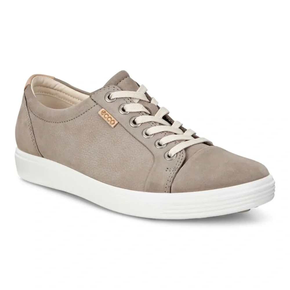 Ecco Soft 7 Gray Leather Low-Top Sneakers with White Soles